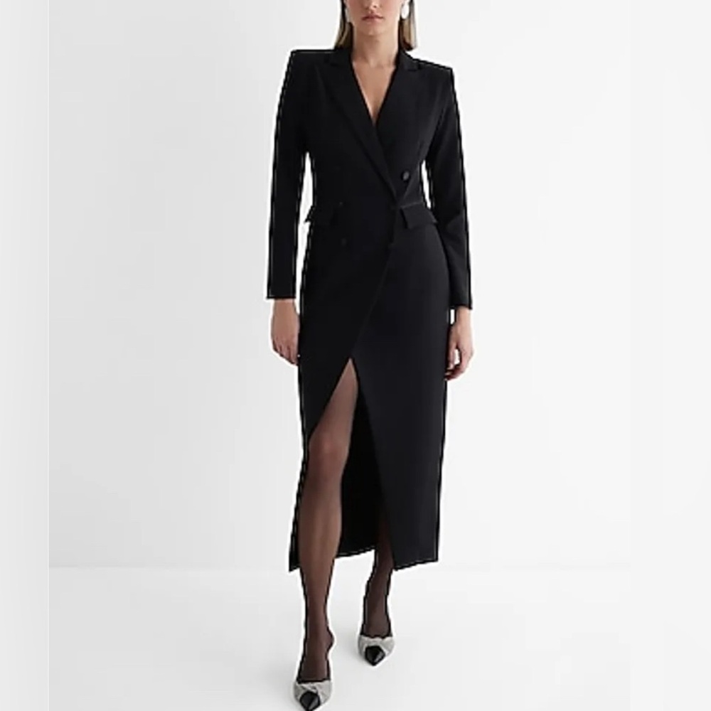 EXPRESS DOUBLE BREASTED PADDED SHOULDER MAXI BLAZER DRESS - Size XS.